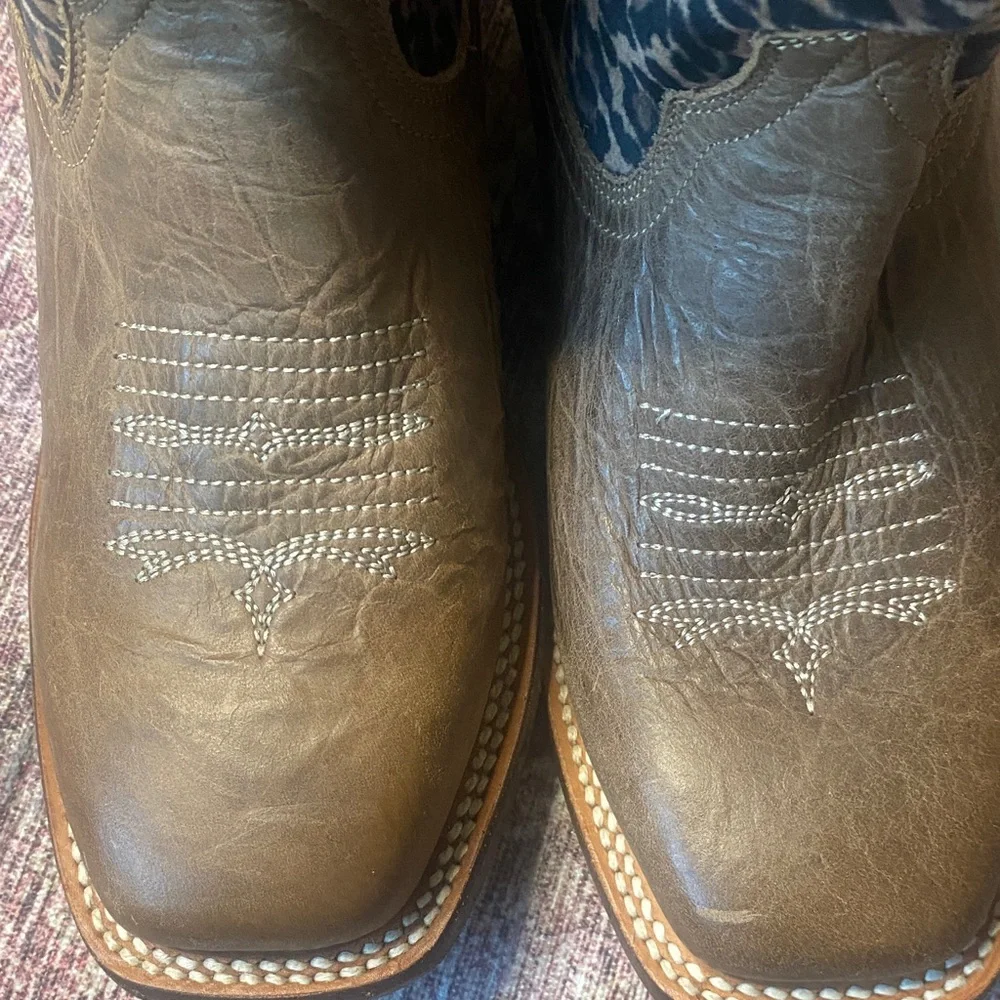 Roper Big Girl Cheetah Leather Cowgirl Cowboy Boot Square Toe